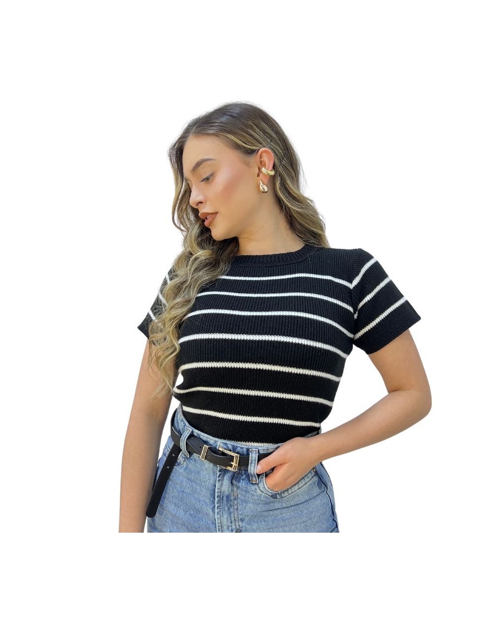 Blusa Manga Corta rayas negro