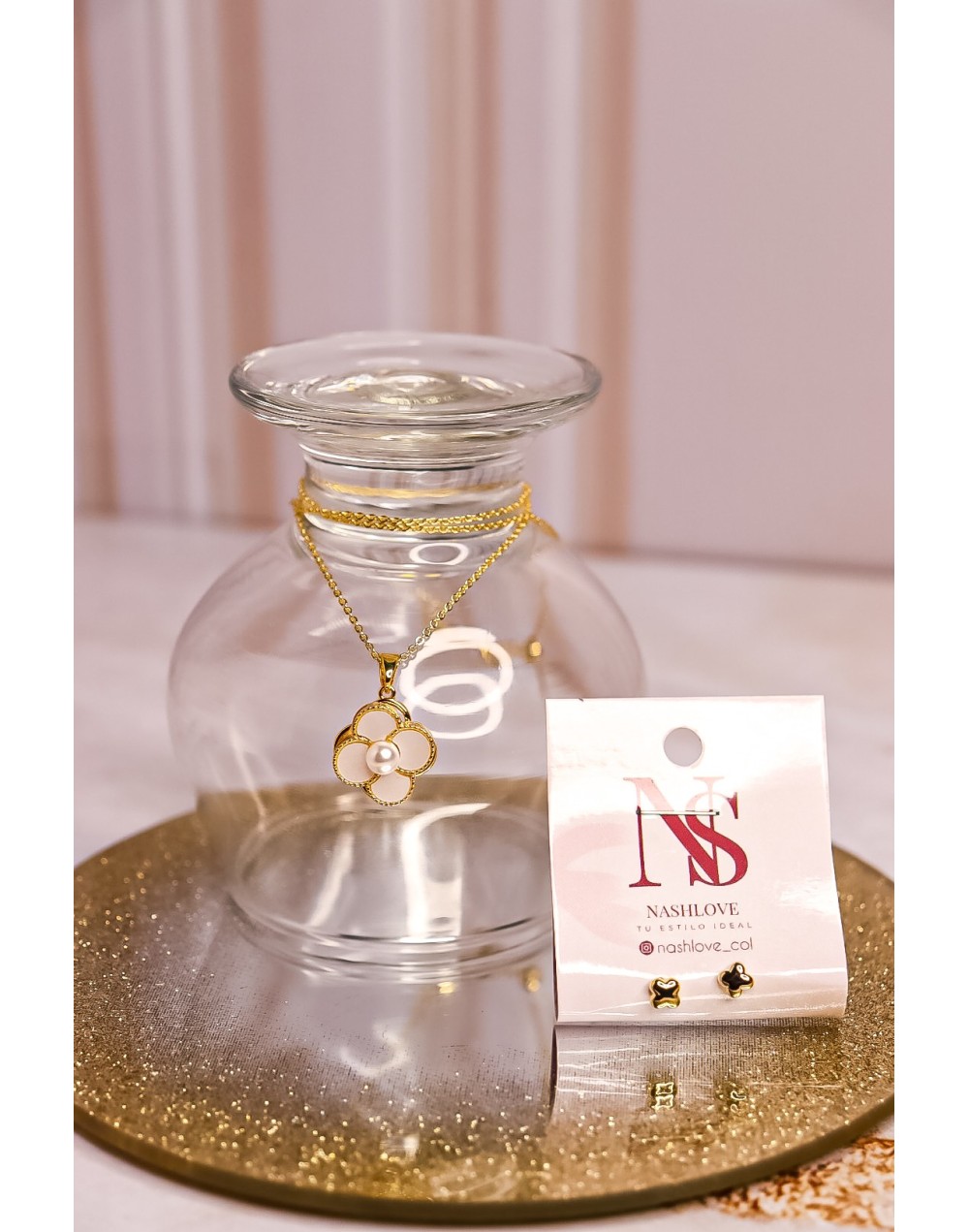 Set cadena trébol + topitos 