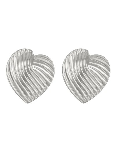 Arete corazón líneas plateado