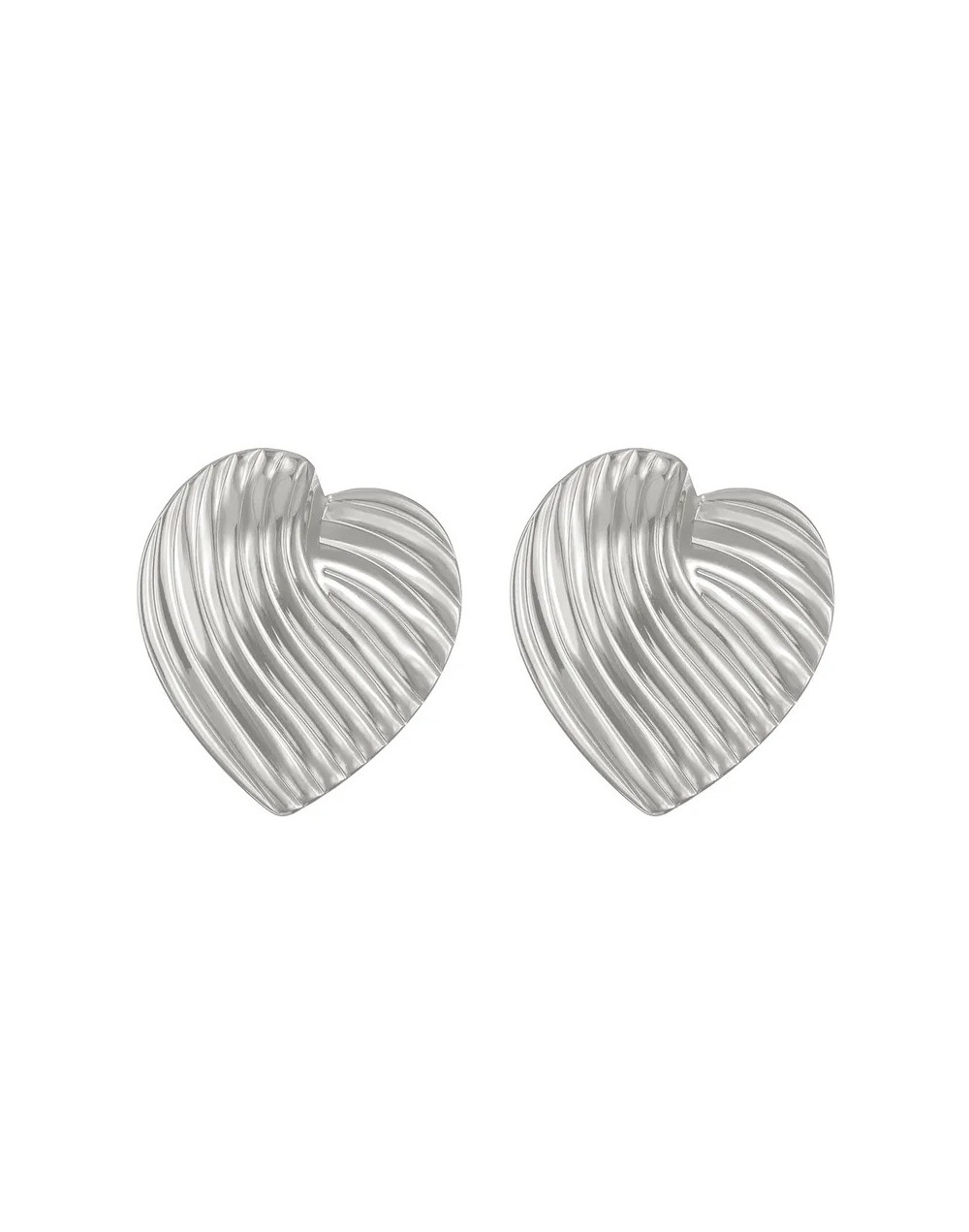Arete corazón líneas plateado