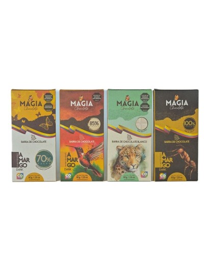 Chocolatinas de cuatro referencias 70%,85%100% cacao y chocalatina blanca