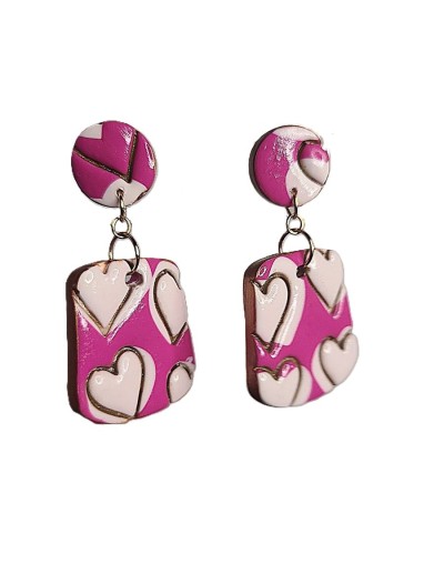 Aretes fucsia corazón blanco 