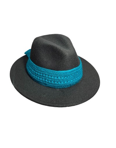 Sombrero fedora diseño en crochet Agua Marina
