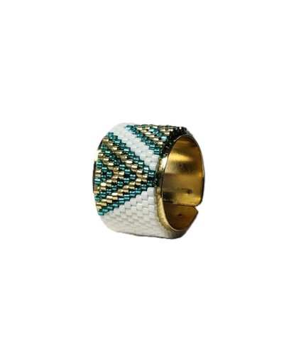 Anillo ajustable blanco verde y dorado