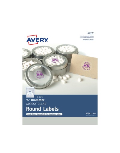 Avery® Etiquetas Redondas transparentes brillantes 4222