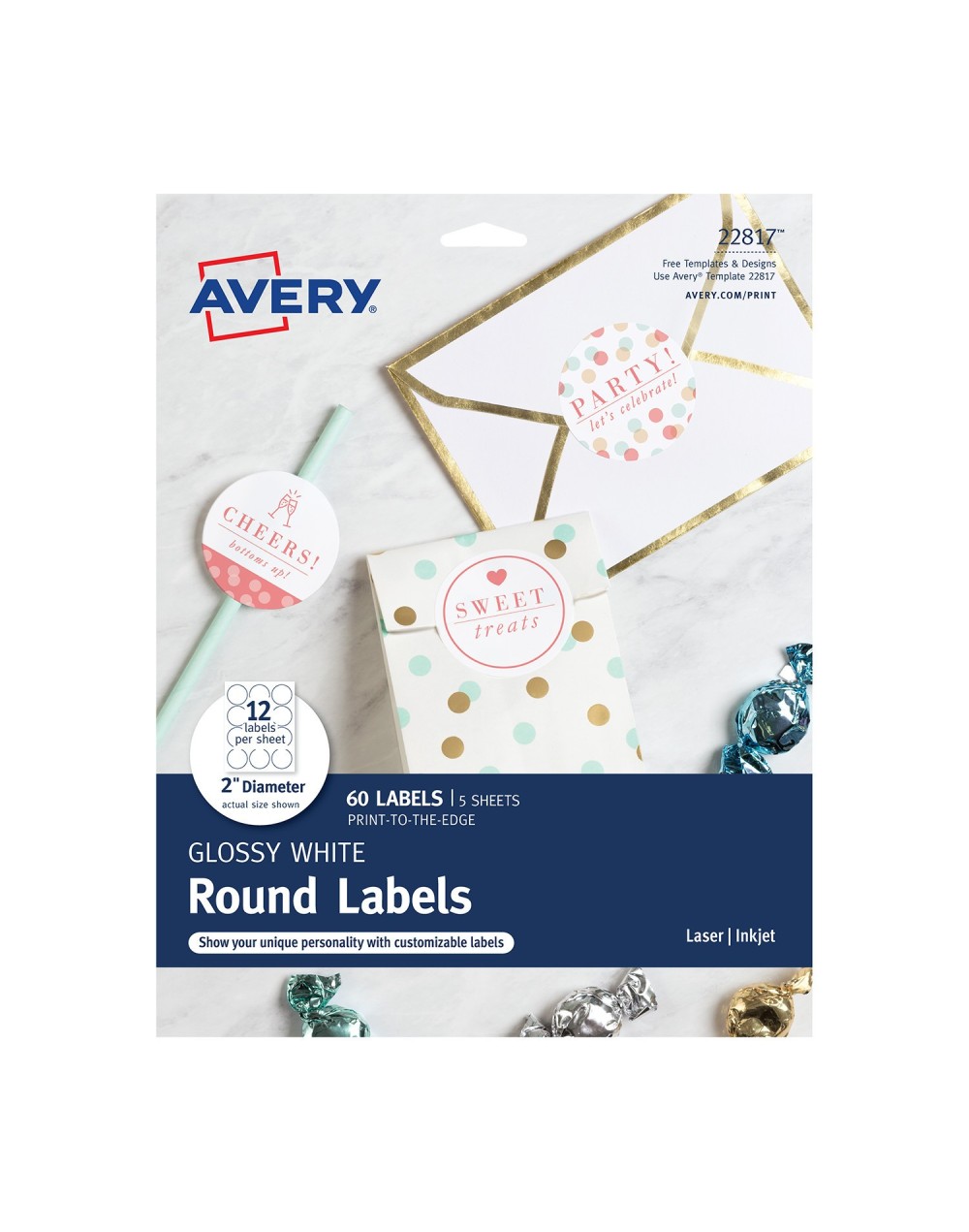 Avery® Etiquetas Redondas blancas brillantes 22817