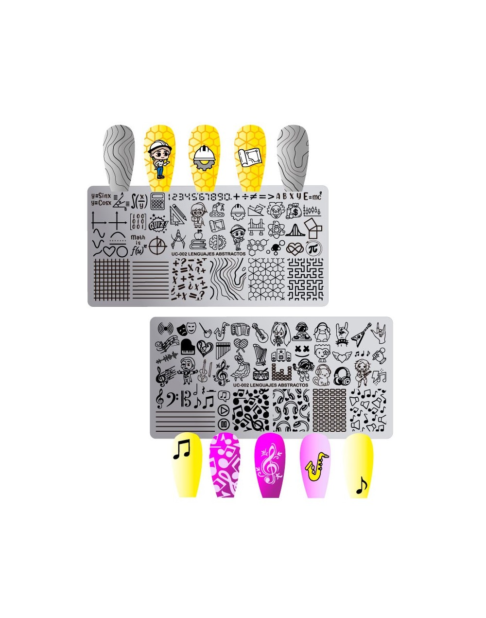 UC-002 Lenguajes abstractos - Placa metálica doble  para estampar uñas - Stamping