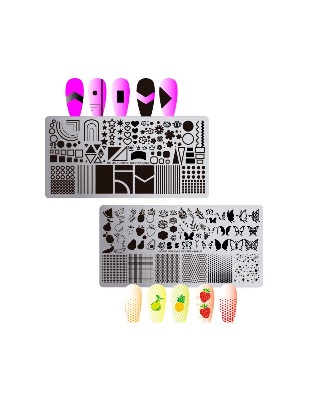 UC-003 Sobria e indispensable - Placa metálica doble para estampar uñas - Stamping
