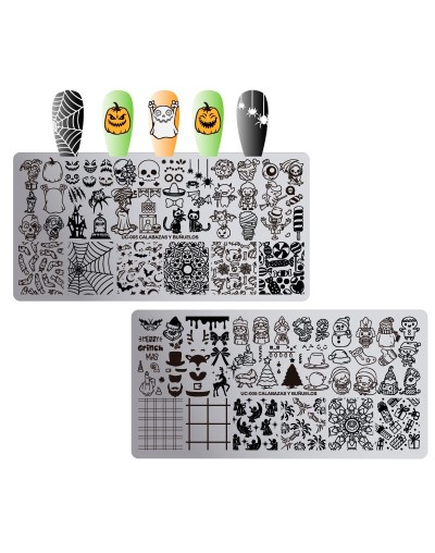 UC-005 Calabazas y buñuelos - Placa metálica doble para estampar uñas - Stamping