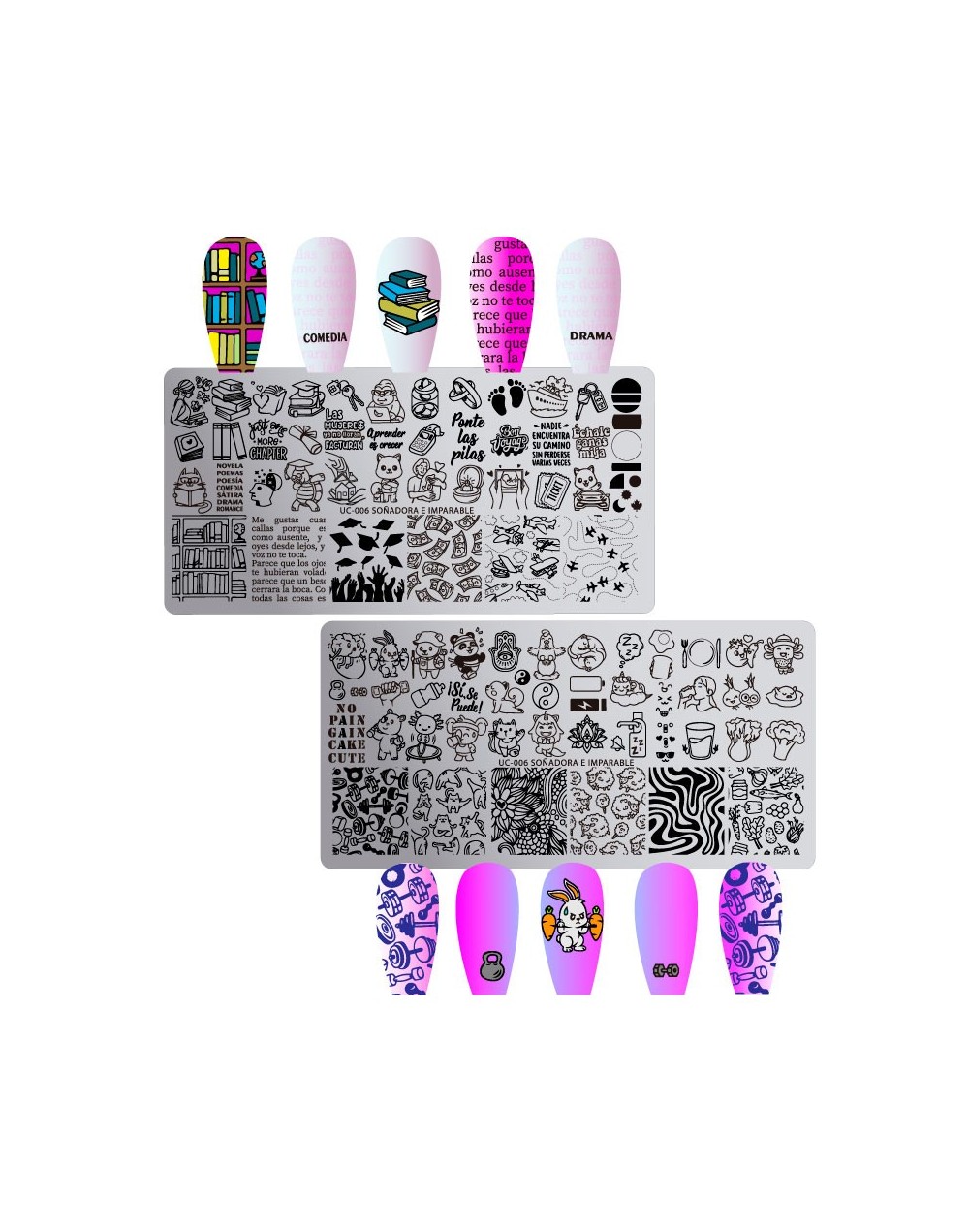 UC-006 Soñadora e imparable - Placa metálica doble para estampar uñas - Stamping