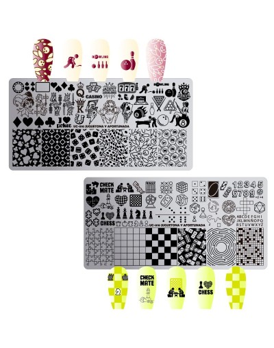 UC-010 Juguetona y afortunada - Placa metálica doble para estampar uñas - Stamping