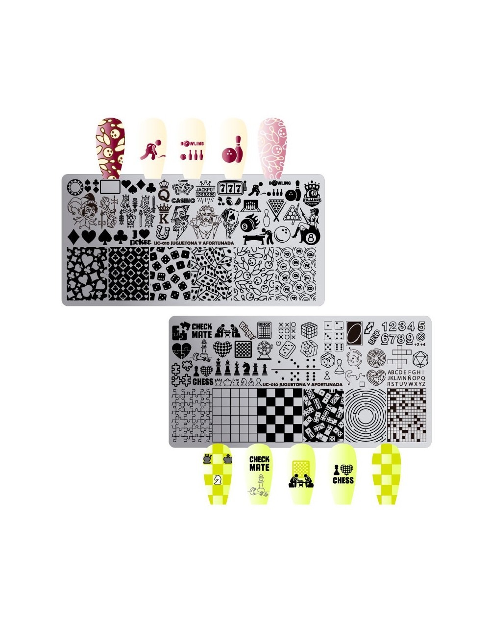 UC-010 Juguetona y afortunada - Placa metálica doble para estampar uñas - Stamping