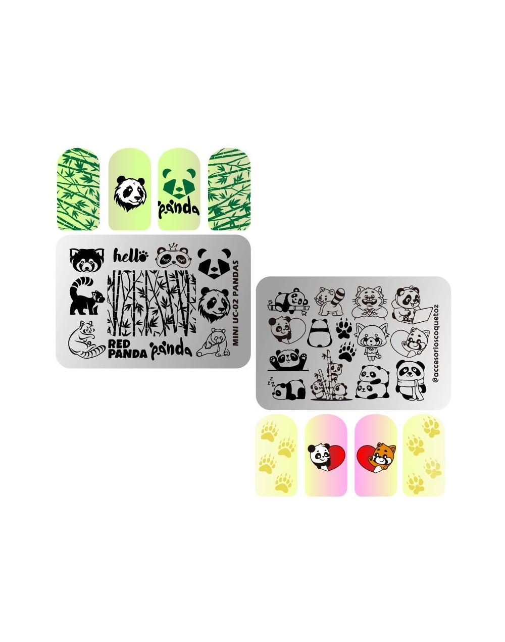 MINIUC-002 Pandas - Mini placa metálica doble - Uñas Coquetas - Stamping