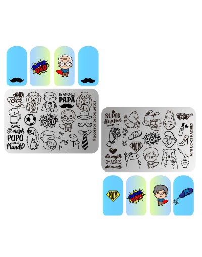 MINIUC-003 Padres - Mini placa metálica doble para estampar uñas - Stamping