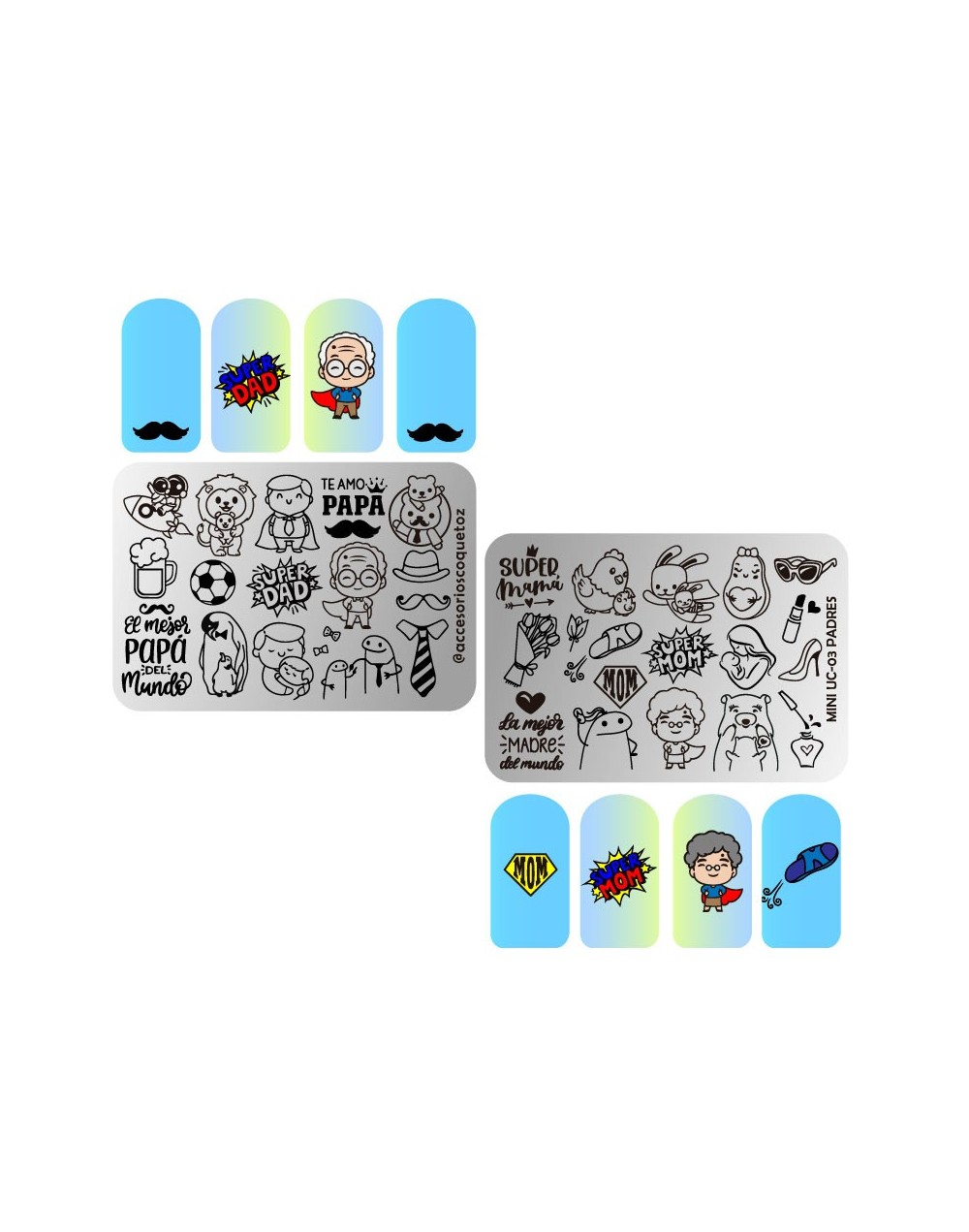 MINIUC-003 Padres - Mini placa metálica doble para estampar uñas - Stamping
