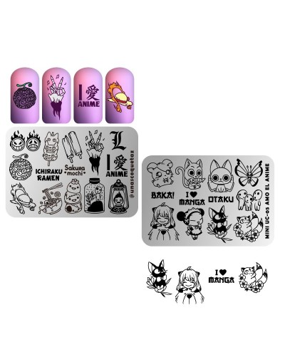 MINIUC-005 Amo el anime - Mini placa metálica doble para estampar uñas