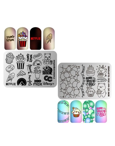 MINIUC-007 Días glotones - Mini placa metálica doble para estampar uñas - Stamping