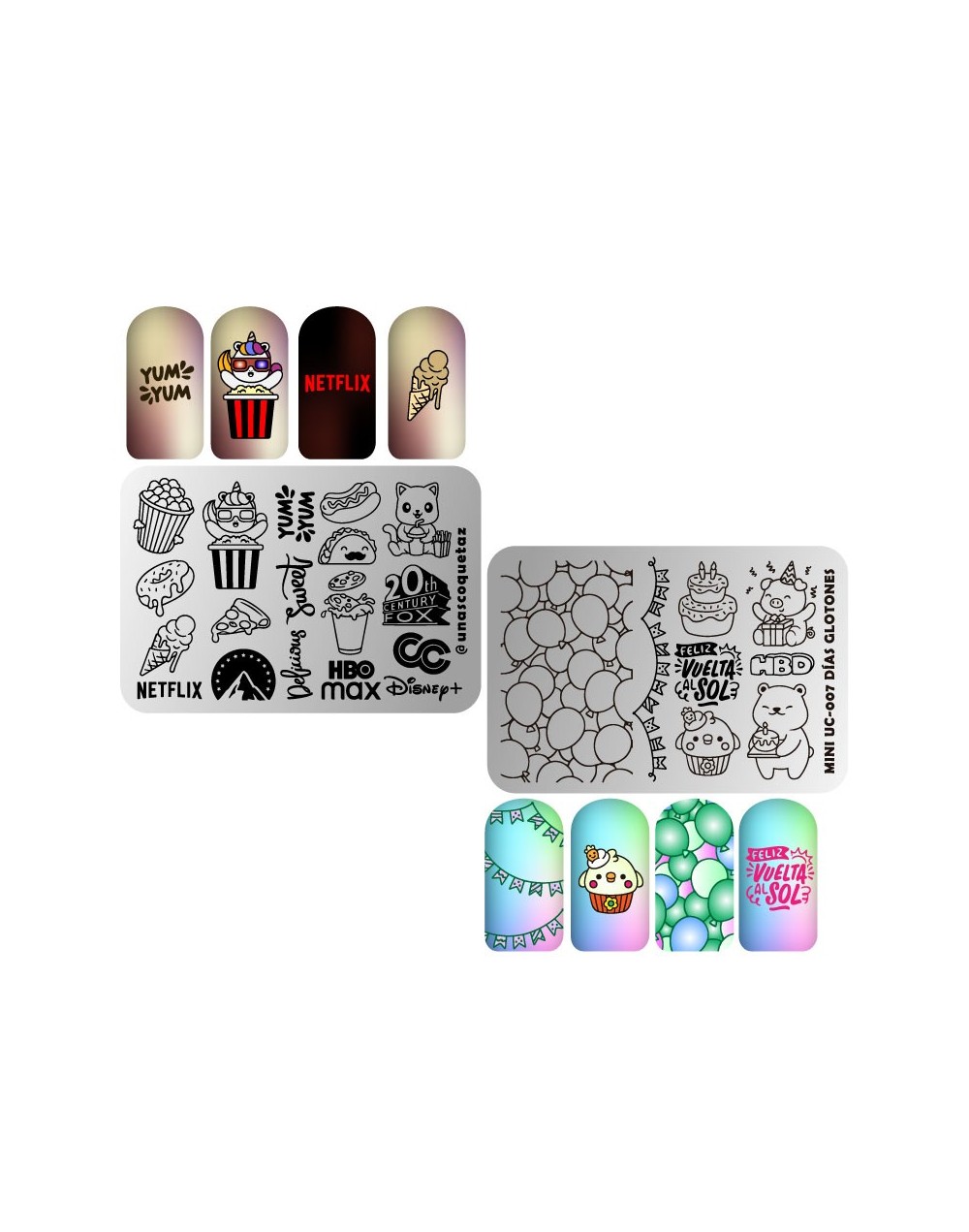 MINIUC-007 Días glotones - Mini placa metálica doble para estampar uñas - Stamping