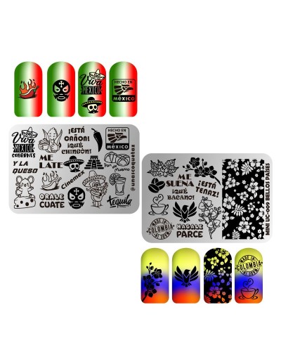 MINIUC-009 Bellos países - Mini placa metálica doble para estampar uñas - Stamping