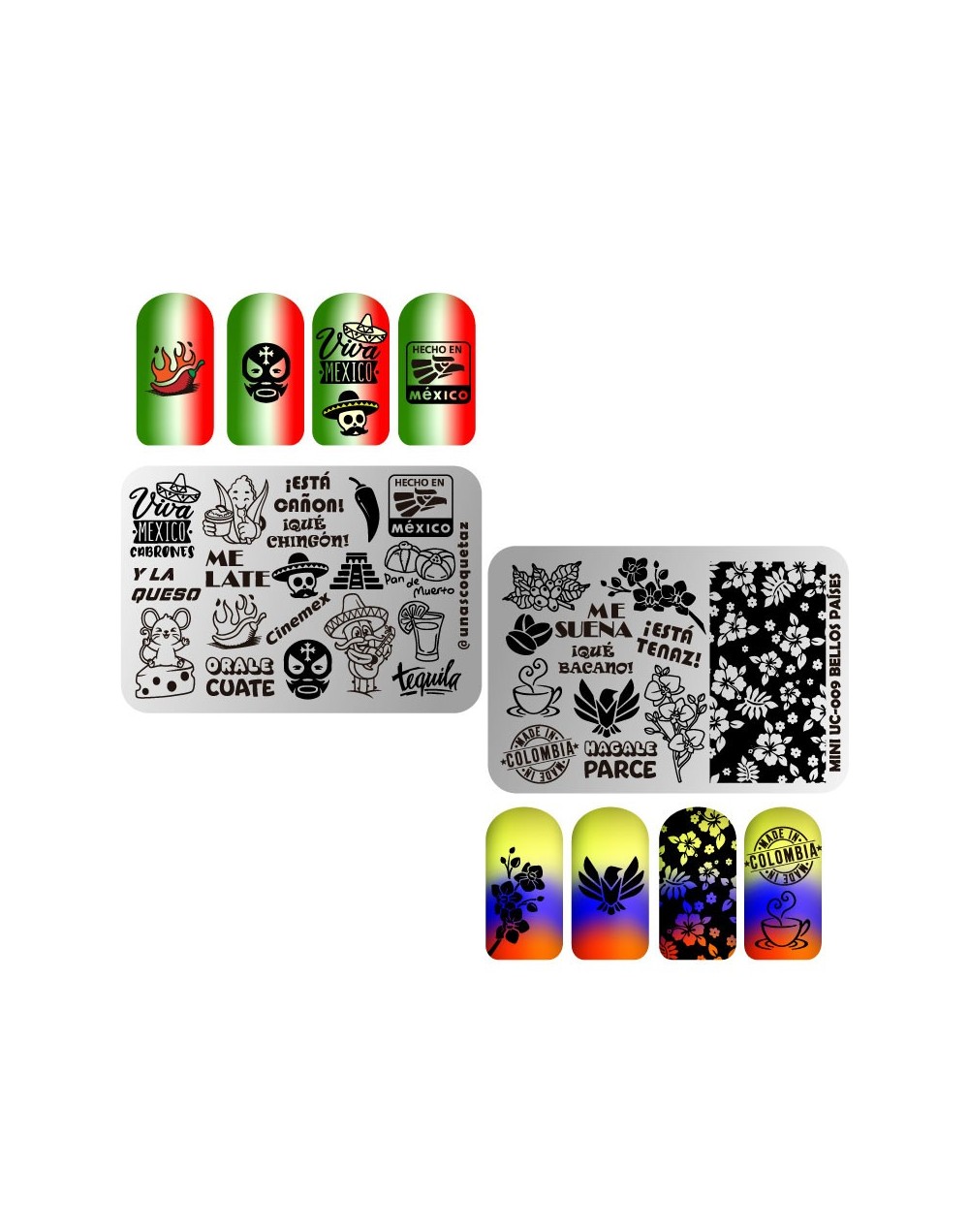 MINIUC-009 Bellos países - Mini placa metálica doble para estampar uñas - Stamping
