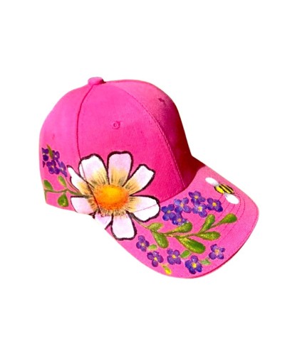 Cachucha Colorida con Flores y Abeja Pintadas a mano