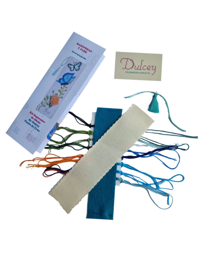 Kit Separador de Libros - Mariposas y Flor - Punto de Cruz