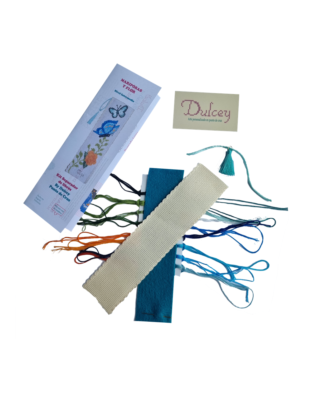 Kit Separador de Libros - Mariposas y Flor - Punto de Cruz