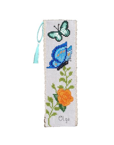 Kit Separador de Libros - Mariposas y Flor - Punto de Cruz