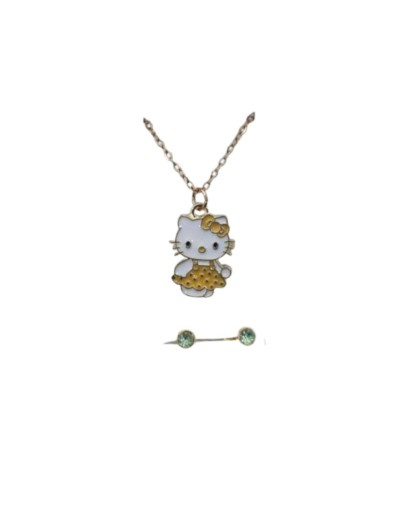 Set de collar y aretes diseño Hello Kitty