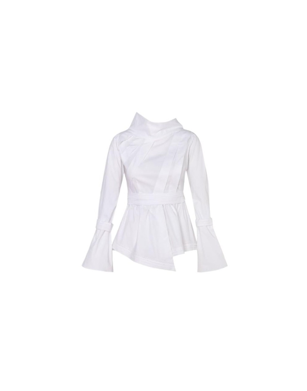 Camisa blanca de popelina con drapeado en las mangas y recogido