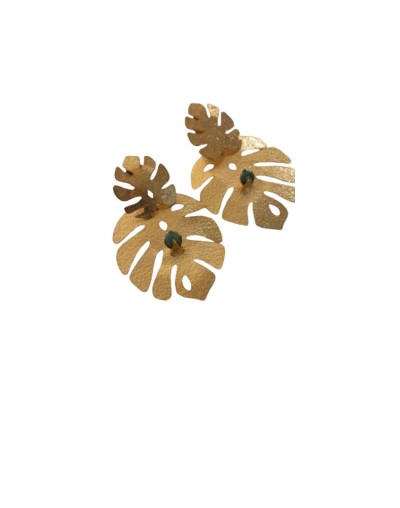 Aretes  Hojas dobles Plateadas con Esmeraldas