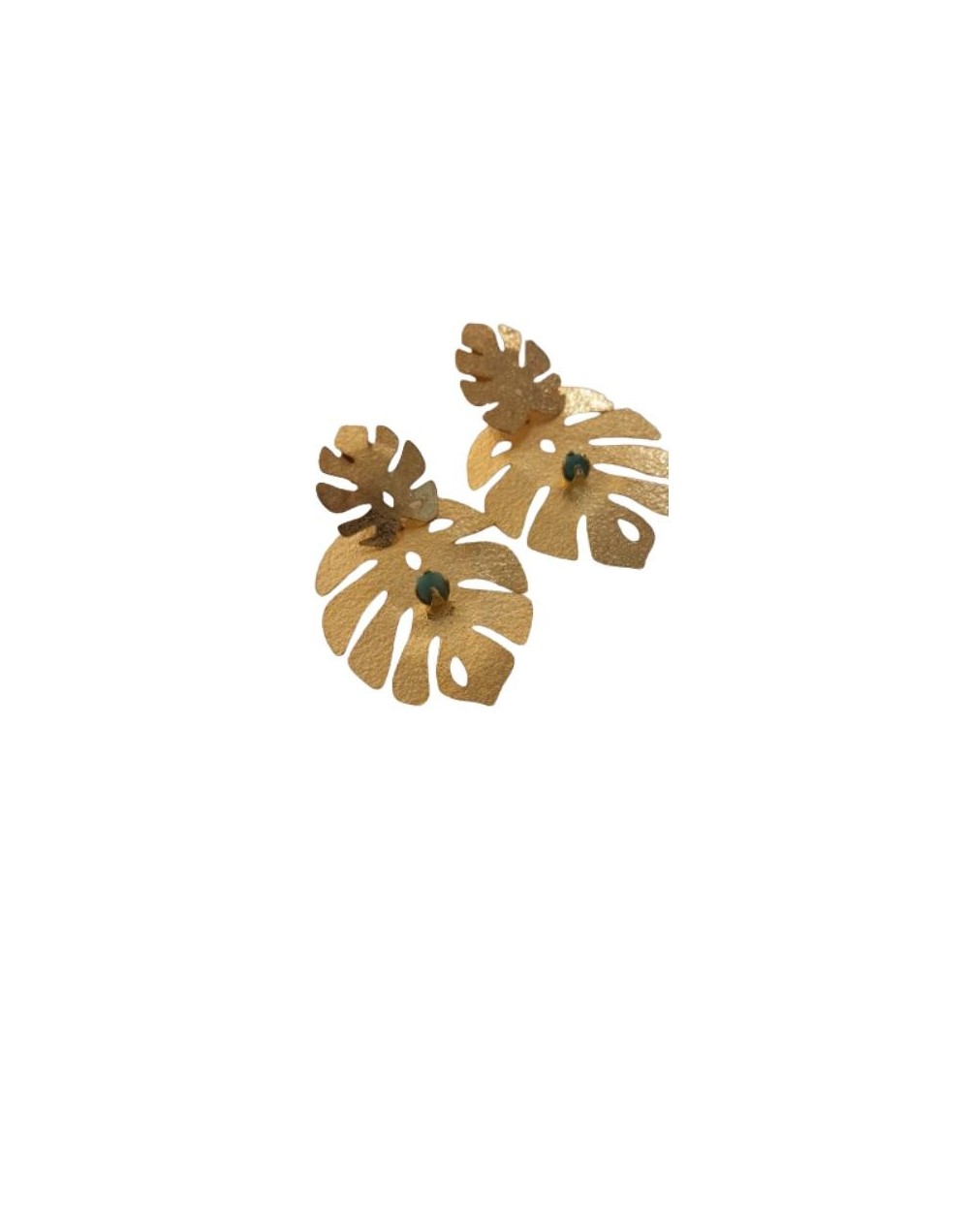Aretes  Hojas dobles Plateadas con Esmeraldas