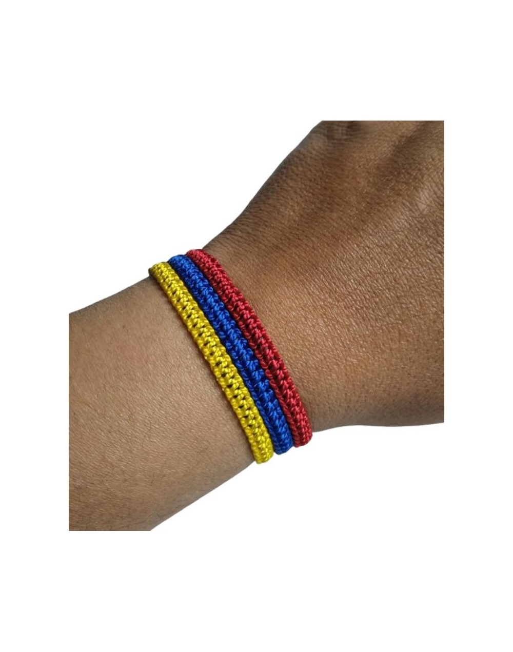 Tres pulseras amarillo, azul y rojo en un solo brazalete. Fabricamos bajo pedido. Terlenka calibre 9 . DOCENA 