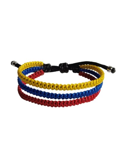 Tres pulseras amarillo, azul y rojo en un solo brazalete. Fabricamos bajo pedido. Terlenka calibre 9 . DOCENA 