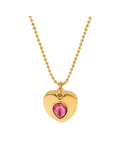 Collar corazón dorado piedra rosa