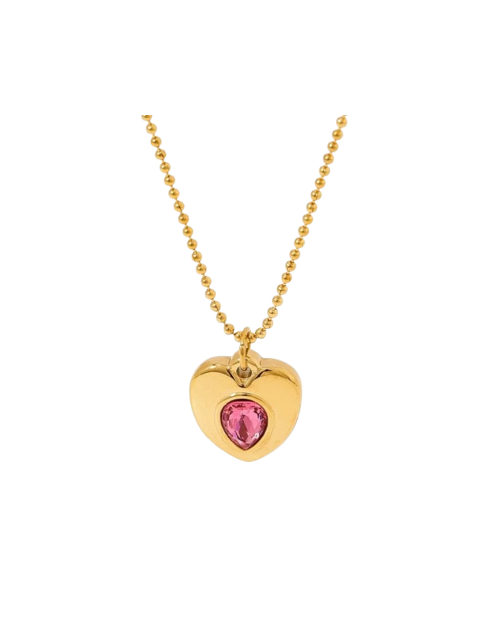 Collar corazón dorado piedra rosa