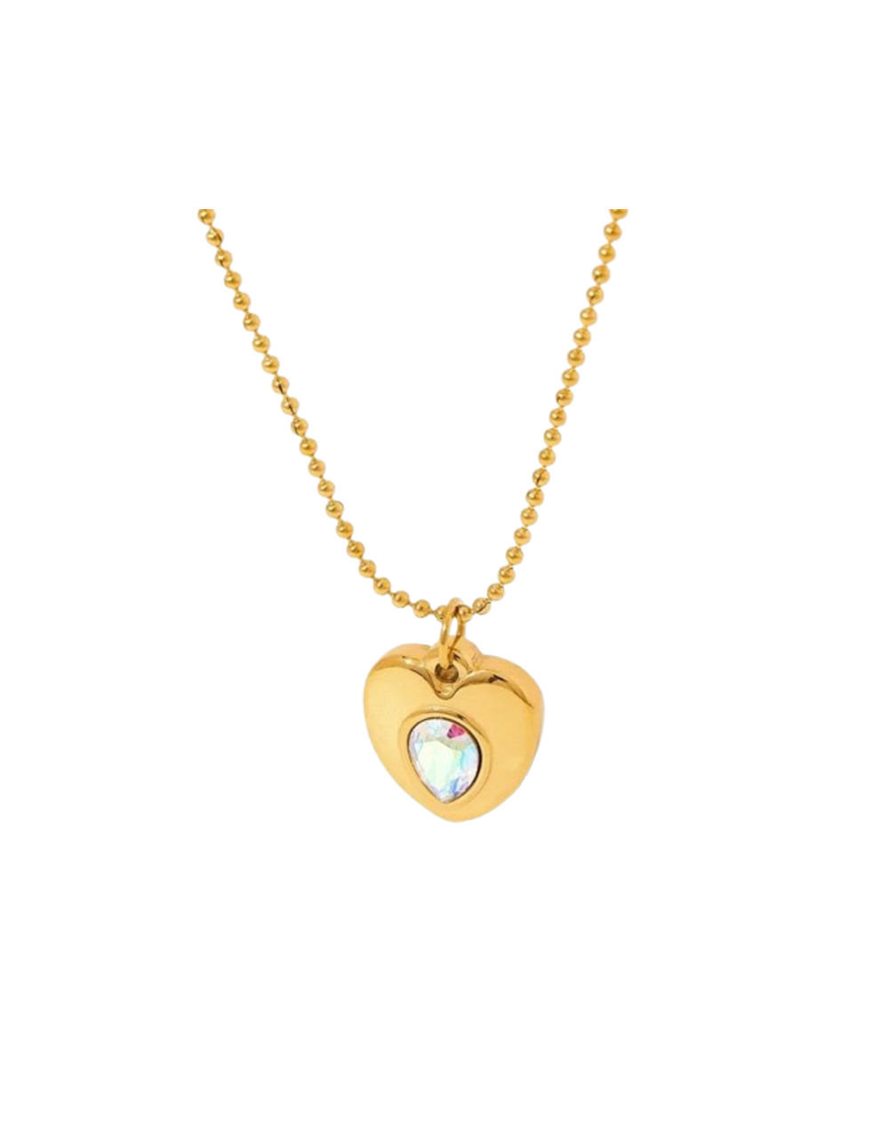 Collar corazón dorado piedra blanca