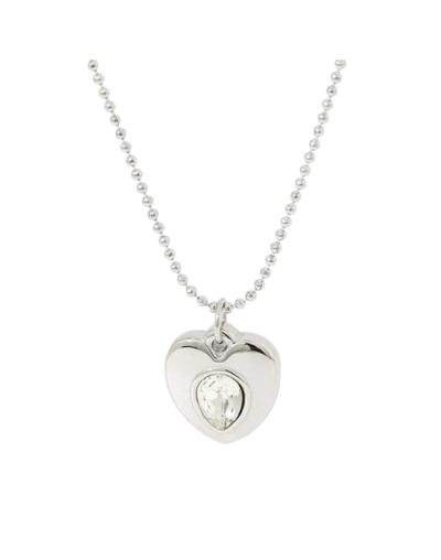 Collar corazón plateado piedra blanca