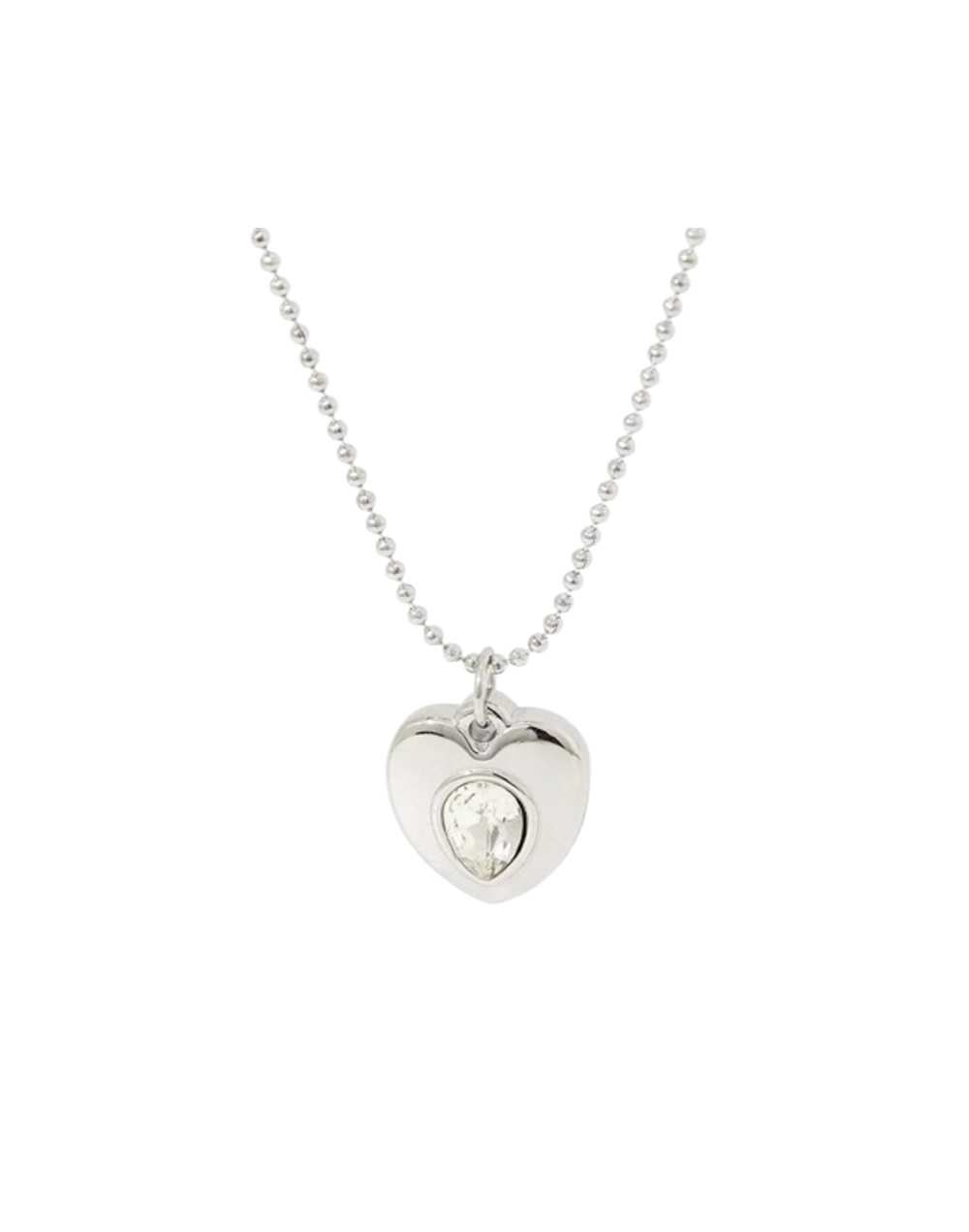 Collar corazón plateado piedra blanca
