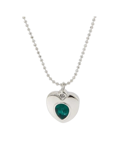 Collar corazón plateado verde
