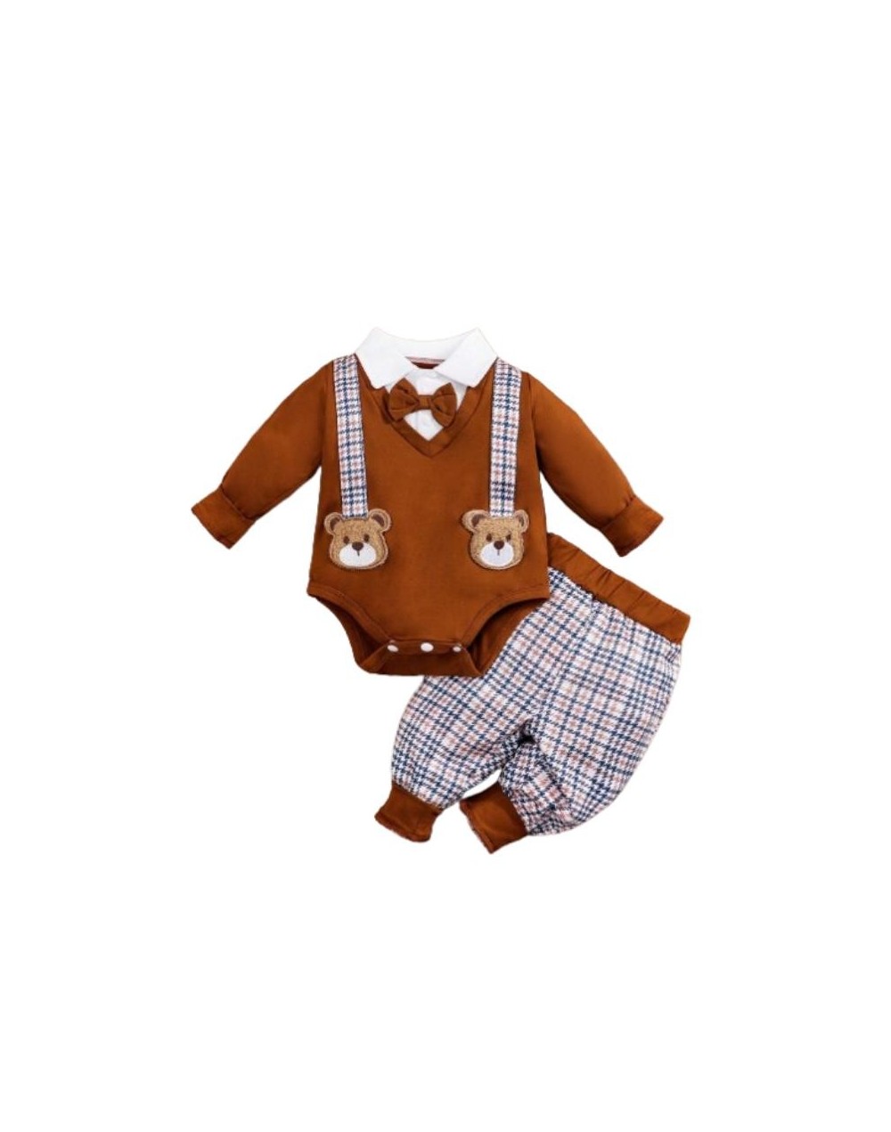 Set de 2 Piezas para Bebé: Body y Pantalón a Cuadros