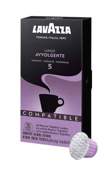 Cápsula Lavazza LUNGO AVVOLGENTE compatible con Nespresso. Caja x 10 unid.
