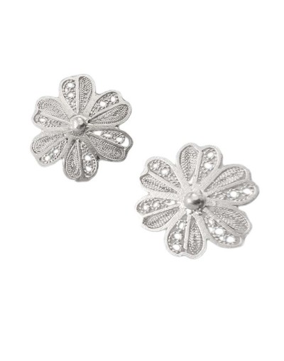 Aretes tipo topo flores planas dos tejidos.