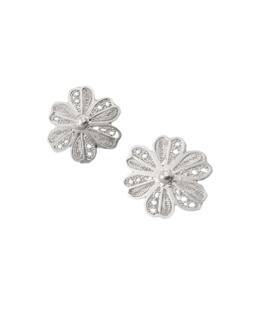 Aretes tipo topo flores planas dos tejidos.