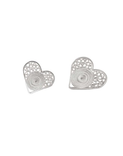 Aretes tipo topo corazón centro de pandero. Plata Ley 950.