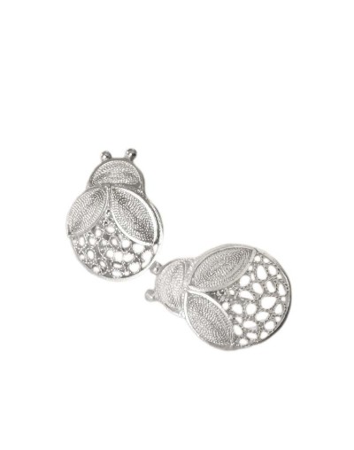 Aretes tipo topo mariquitas. Filigrana Momposina Plata Ley 950.