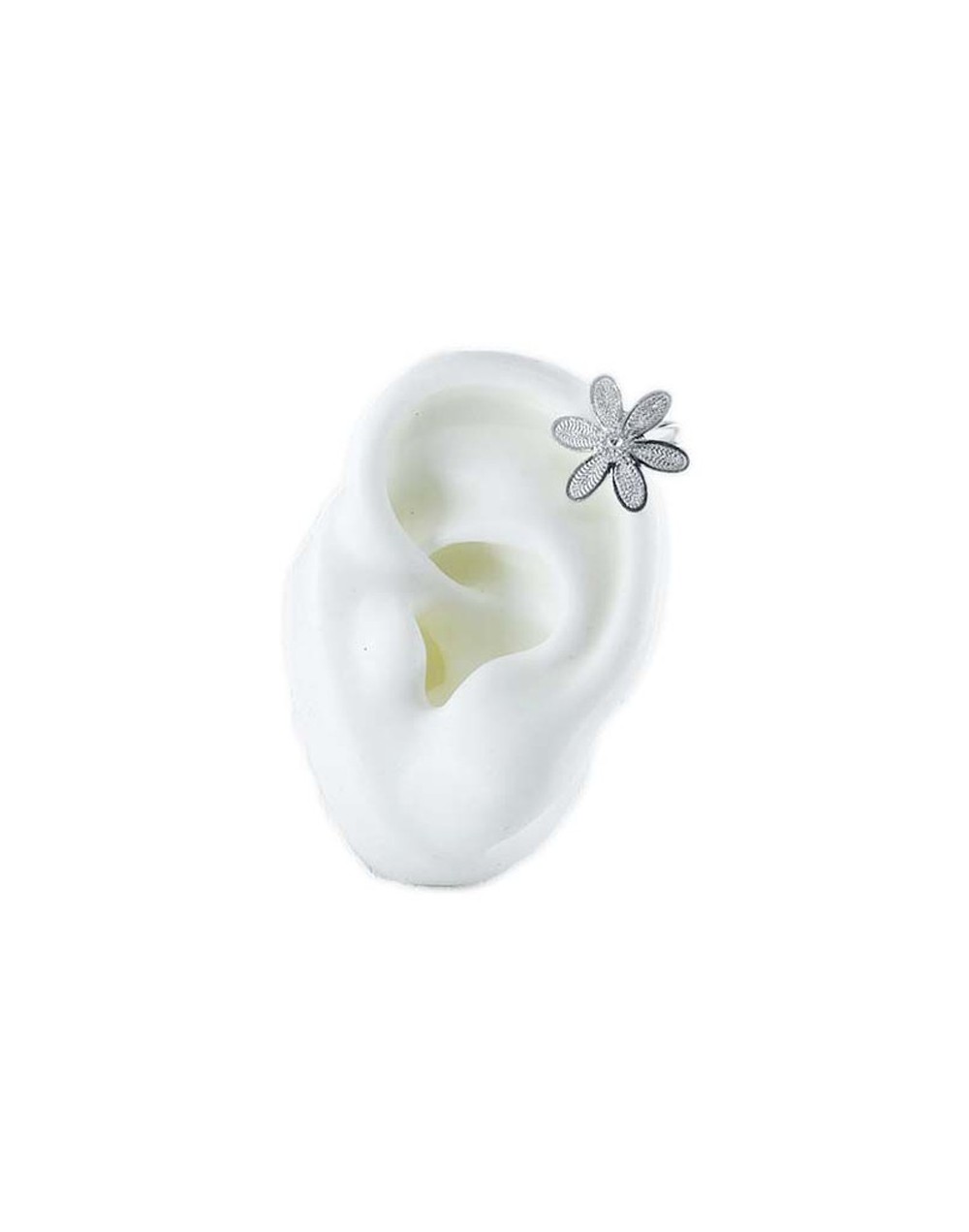 Ear Cuff flor seis pétalos. Filigrana Momposina Plata Ley 950.