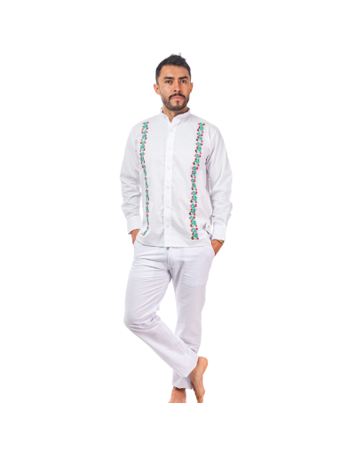 guayabera en lino blanco con bordado amazonico