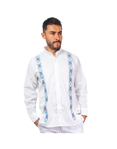 guayabera lino blanco con bordado azul