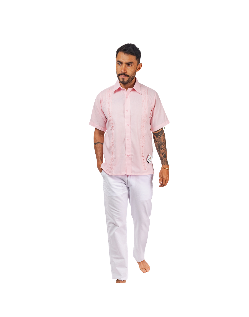 guayabera en lino rosa
